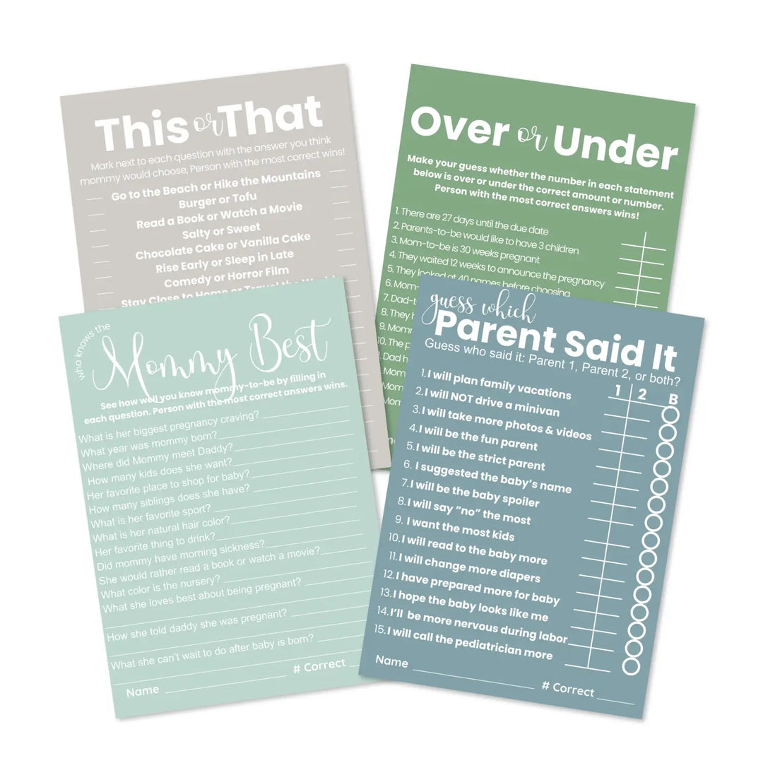 Printable baby shower game bundle - mommy best over under this or that guess who - instant download pdf seaglass