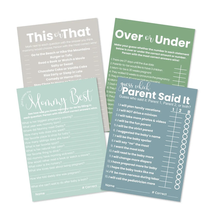 Printable baby shower game bundle - mommy best over under this or that guess who - instant download pdf seaglass