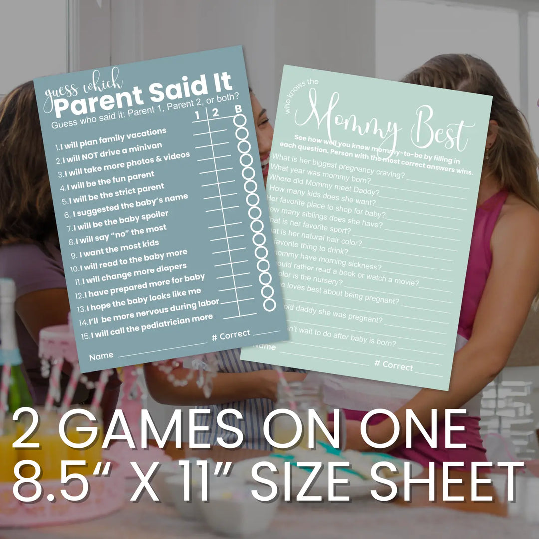Printable baby shower game bundle - mommy best over under this or that guess who - instant download pdf seaglass