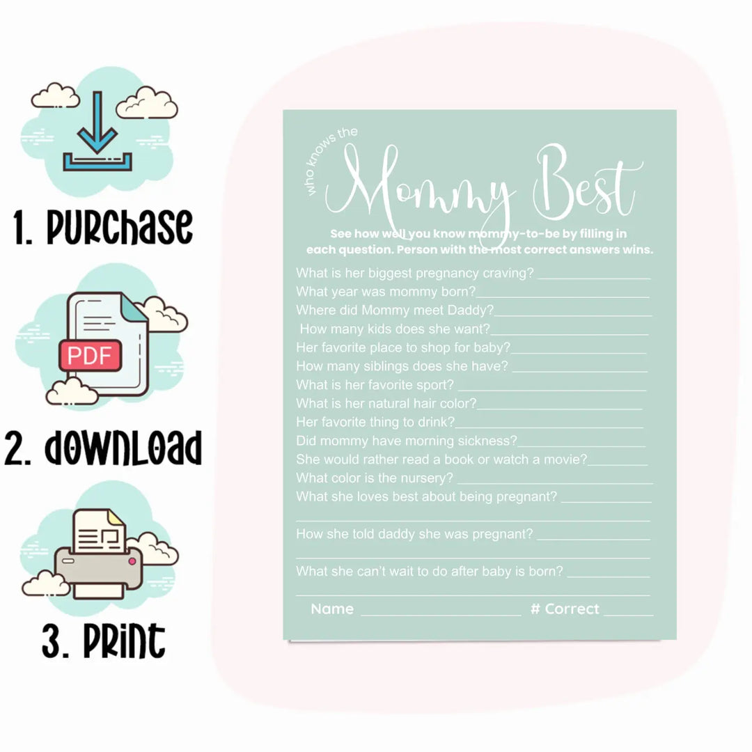 Printable baby shower game bundle - mommy best over under this or that guess who - instant download pdf seaglass