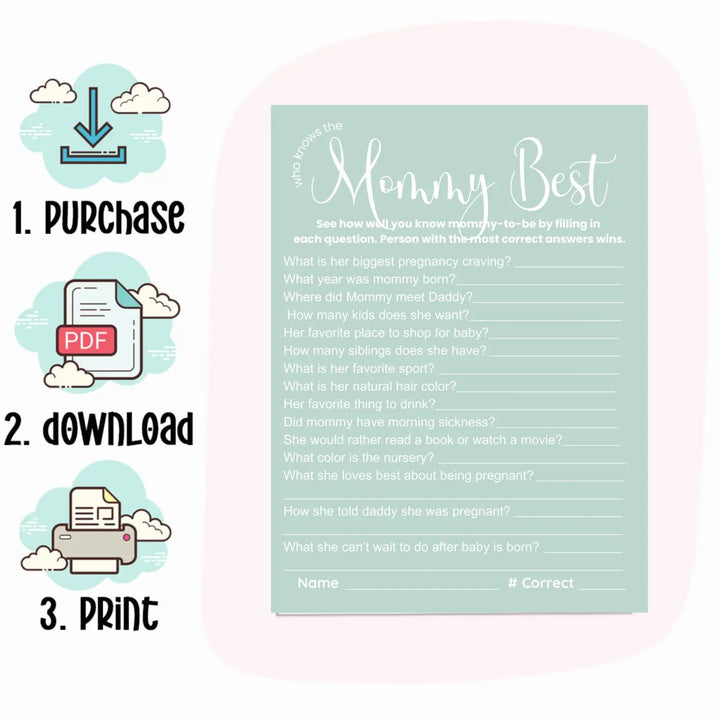Printable baby shower game bundle - mommy best over under this or that guess who - instant download pdf seaglass