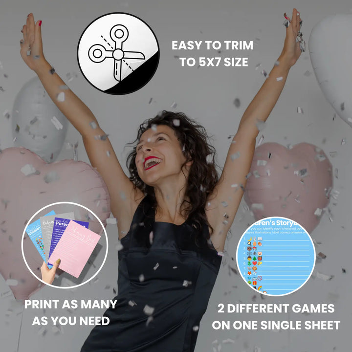 Printable baby shower game bundle - over under guess who emoticon storybook funny dad jokes - instant download pdf