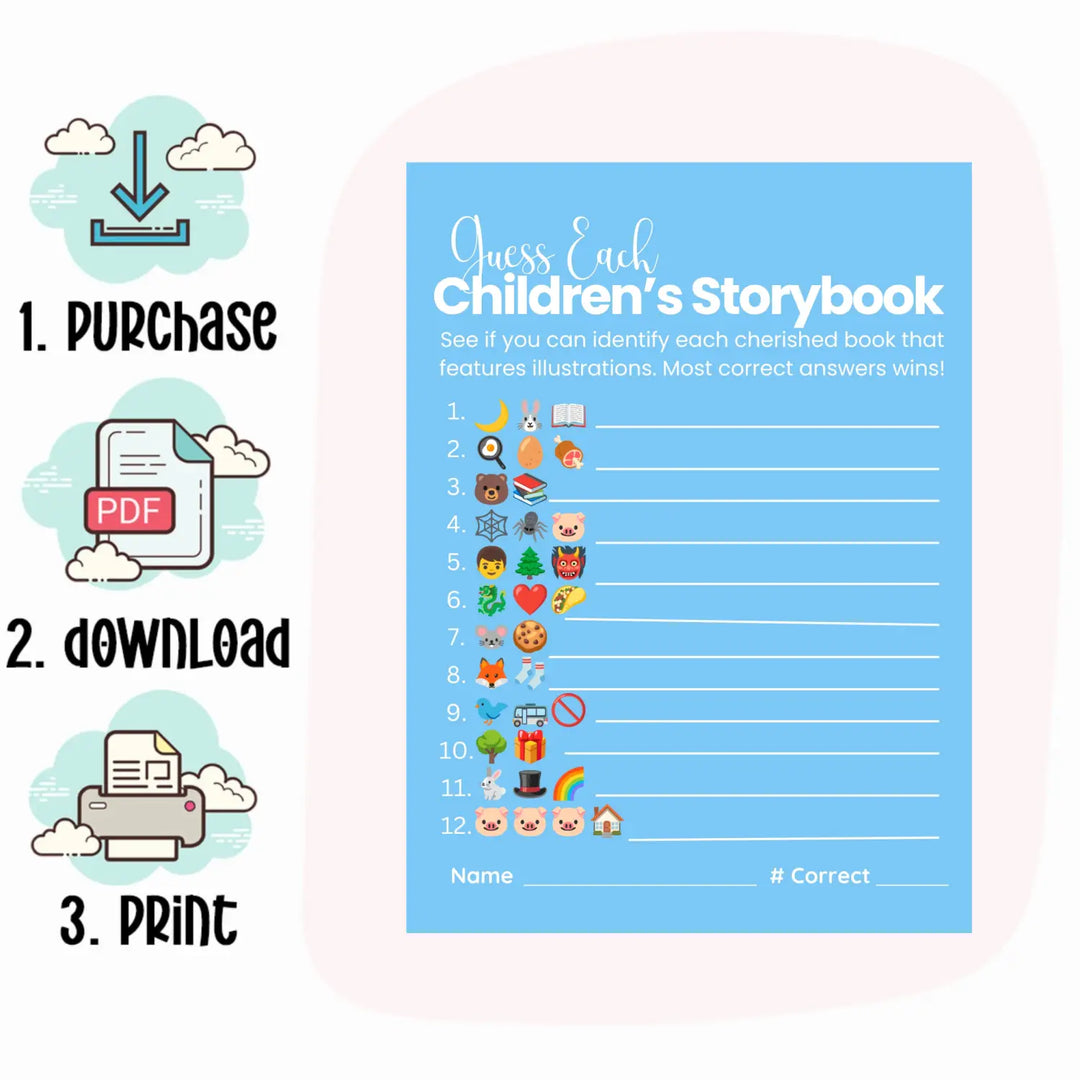 Printable baby shower game bundle - over under guess who emoticon storybook funny dad jokes - instant download pdf