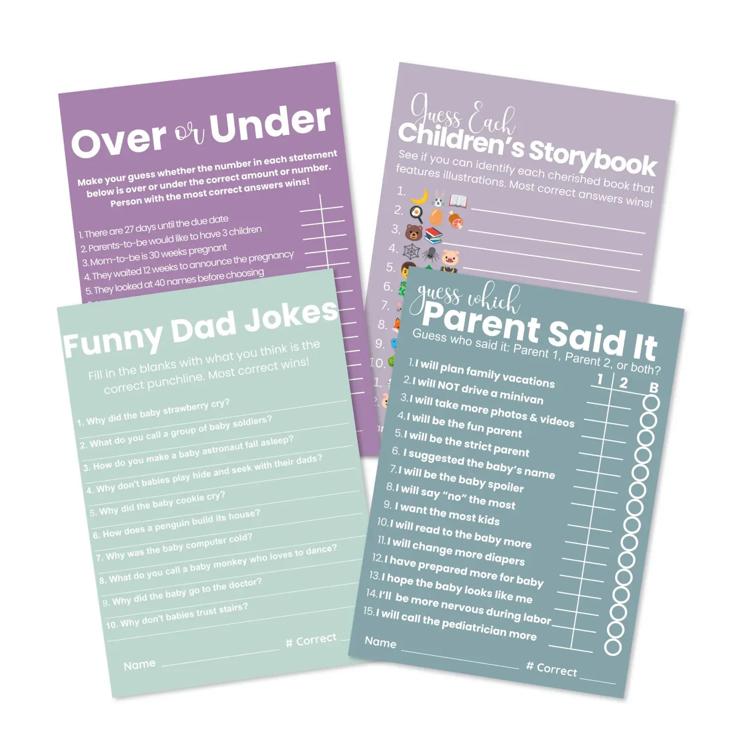 Printable baby shower game instant download bundle - over under emoticon dad jokes this or that - partry