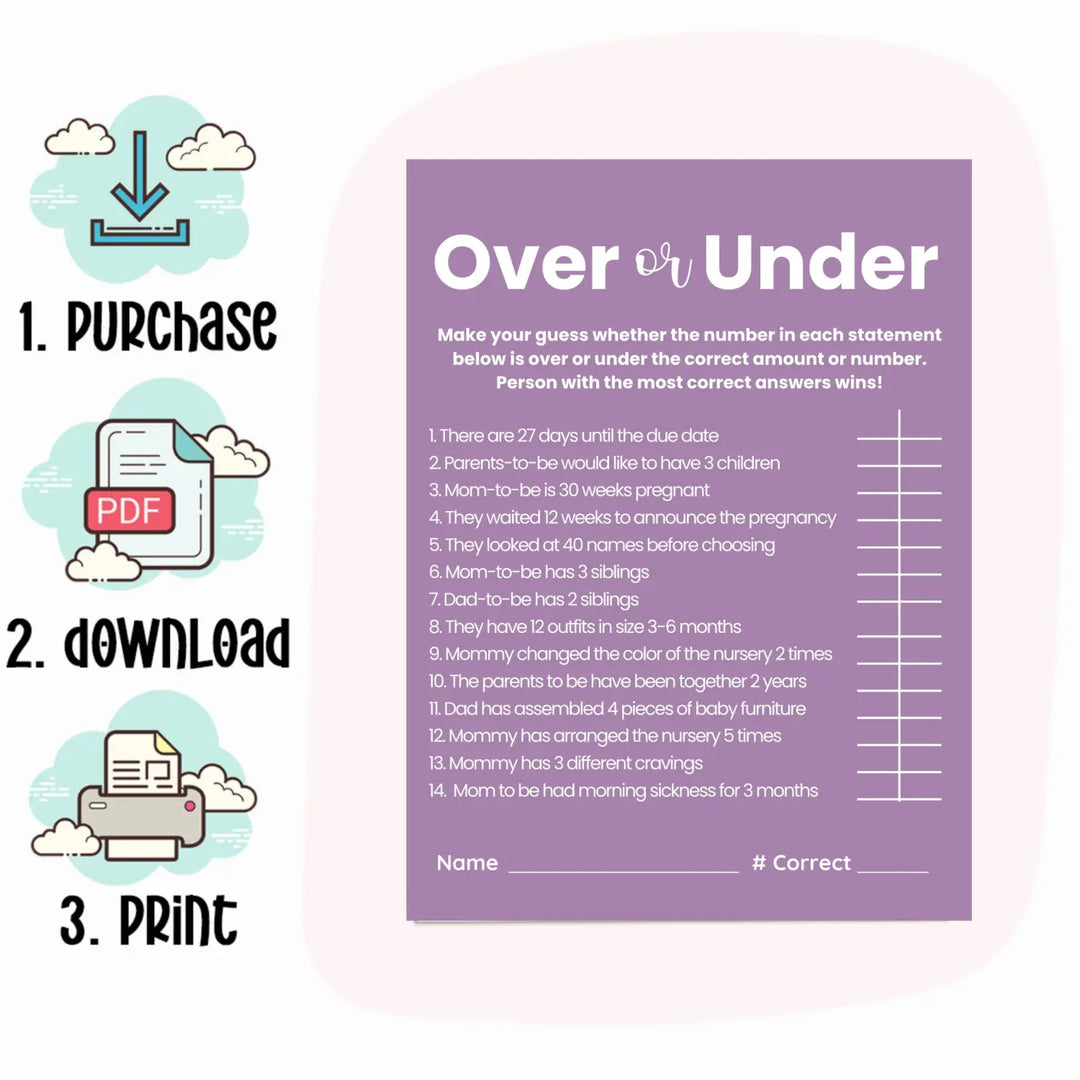 Printable baby shower game instant download bundle - over under emoticon dad jokes this or that - partry