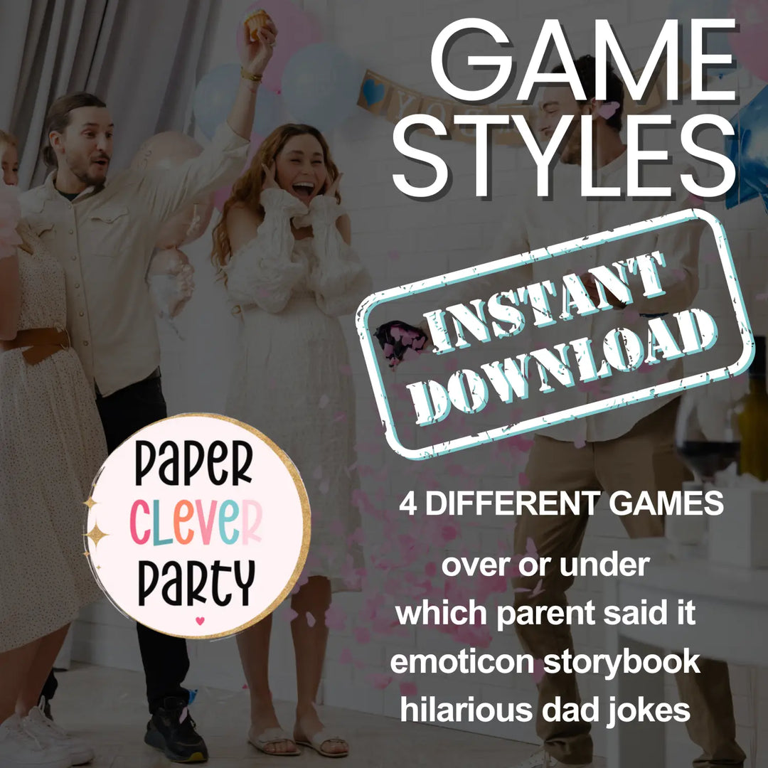 Printable baby shower game instant download bundle - over under emoticon dad jokes this or that - partry