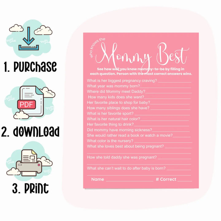 Printable baby shower game instant downloads - mommy best word scramble emoticon guess candy matching - signature