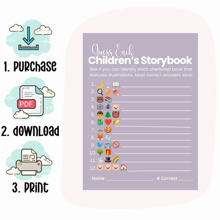 Printable baby shower game instant downloads - mommy best word scramble emoticon guess candy matching - purple and teal