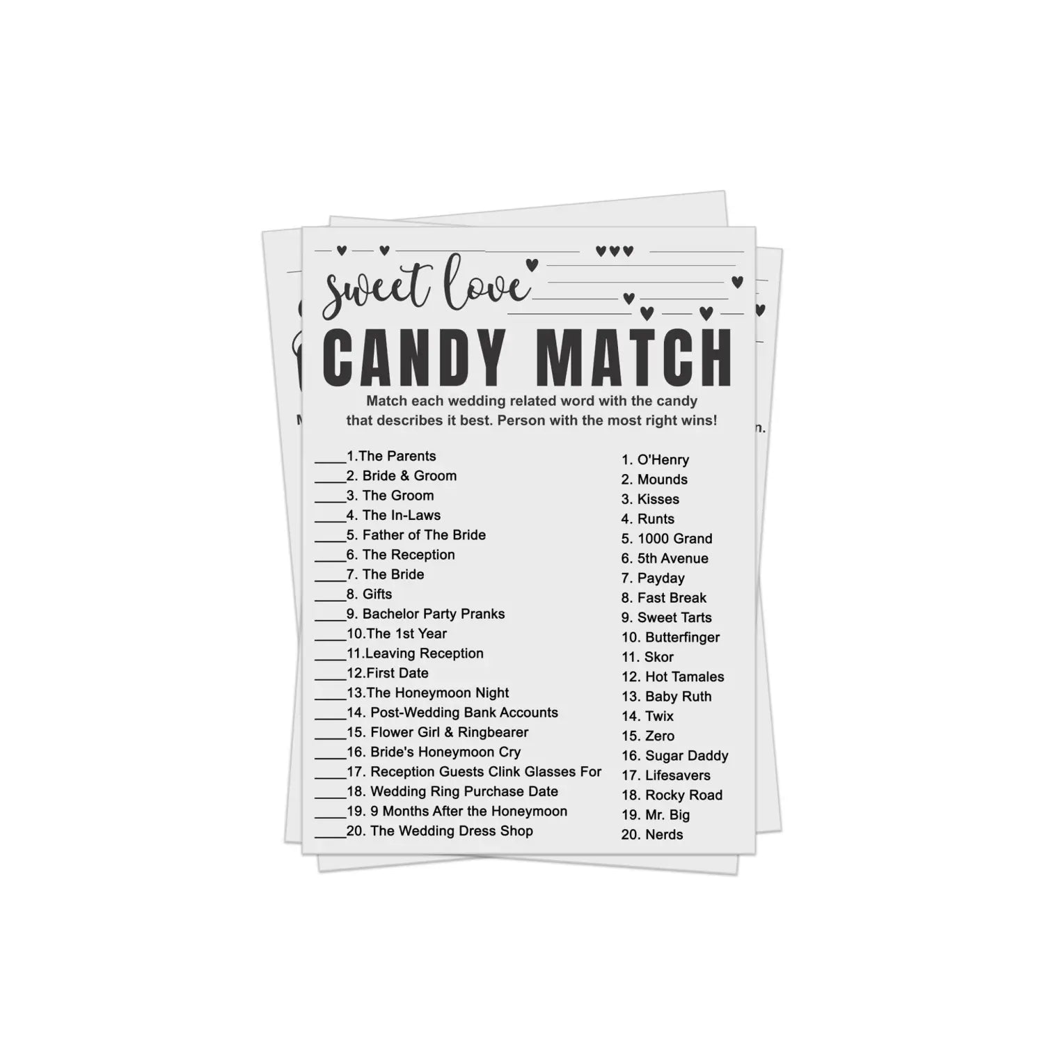 Printable bridal shower candy match game - hilarious and fun - pdf instant download - party games