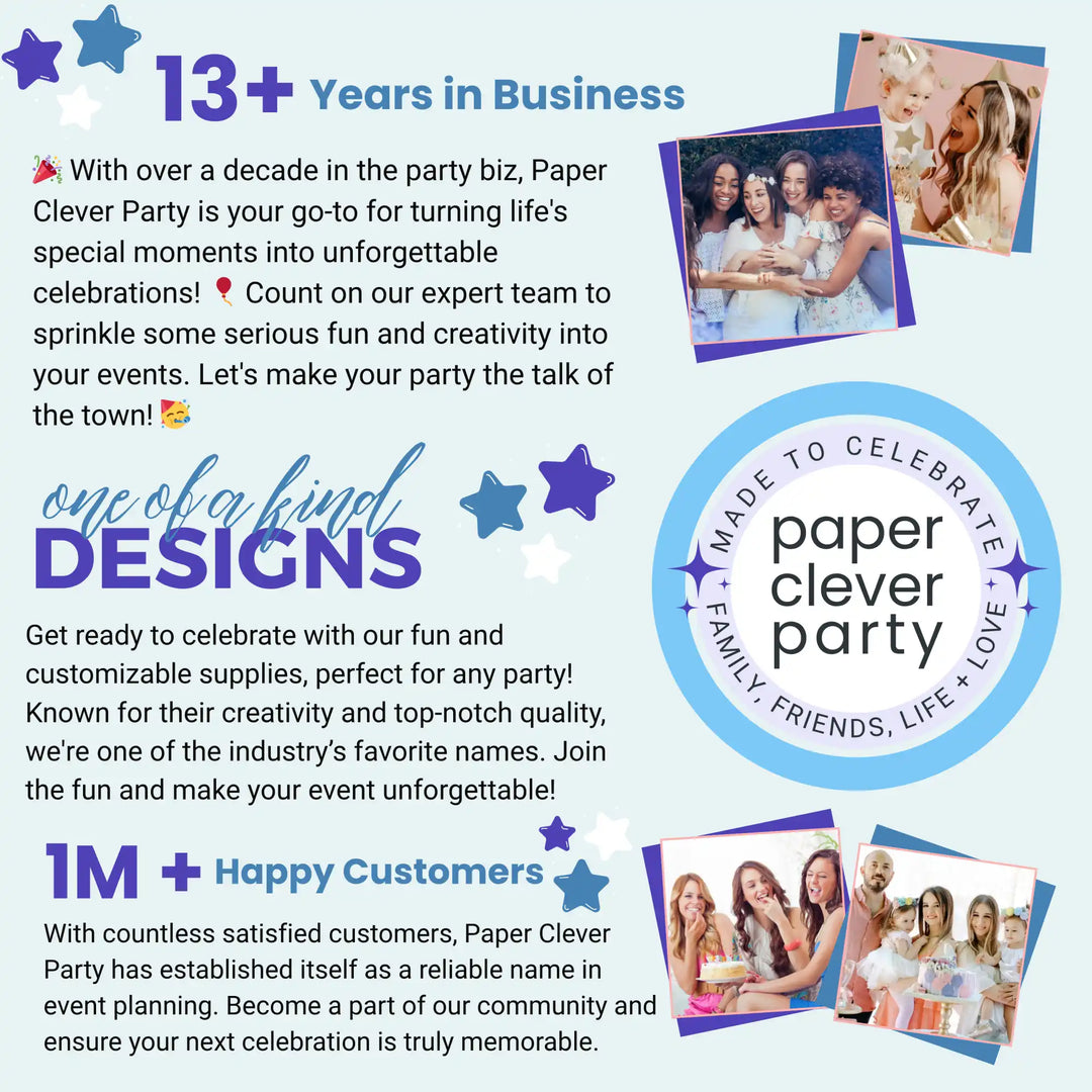 A promotional graphic for a party supplies company.