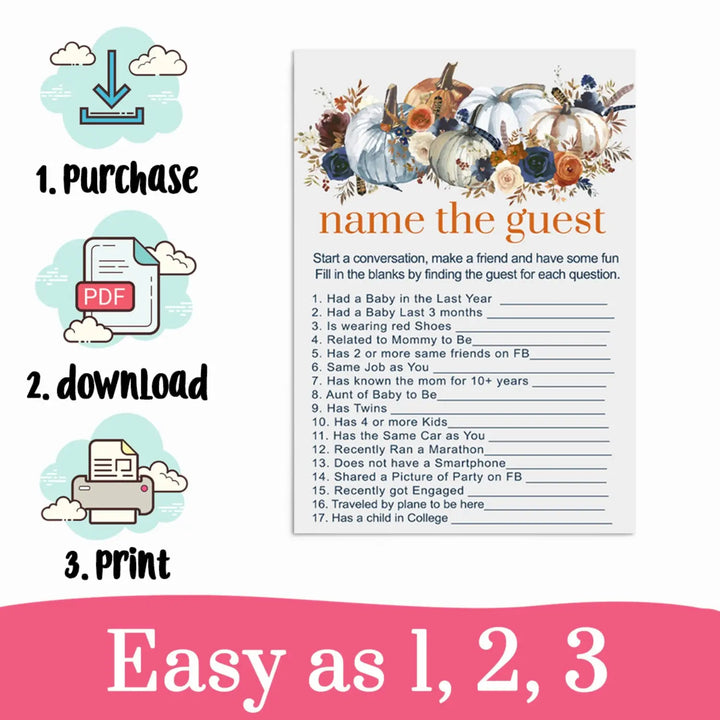Pumpkin baby shower find the guest game printable pdf diy download halloween - party games