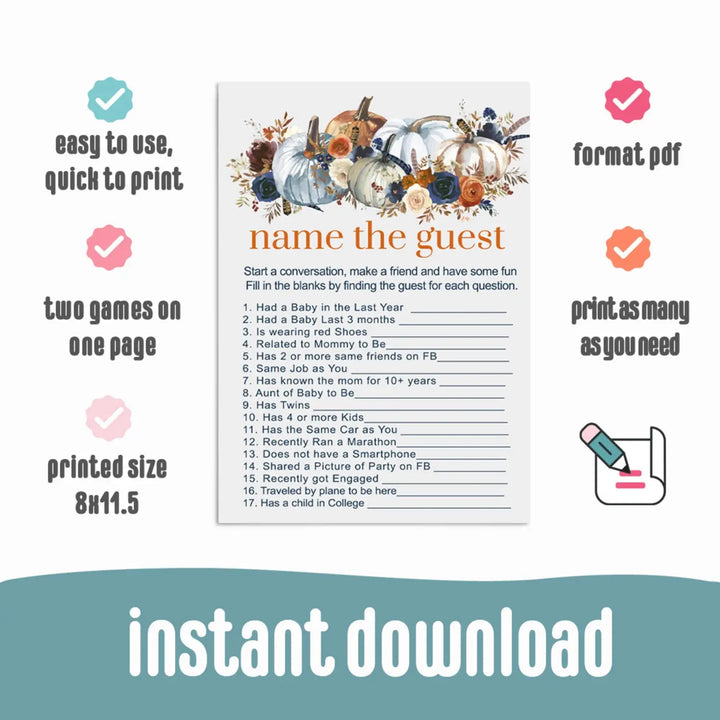 Pumpkin baby shower find the guest game printable pdf diy download halloween - party games