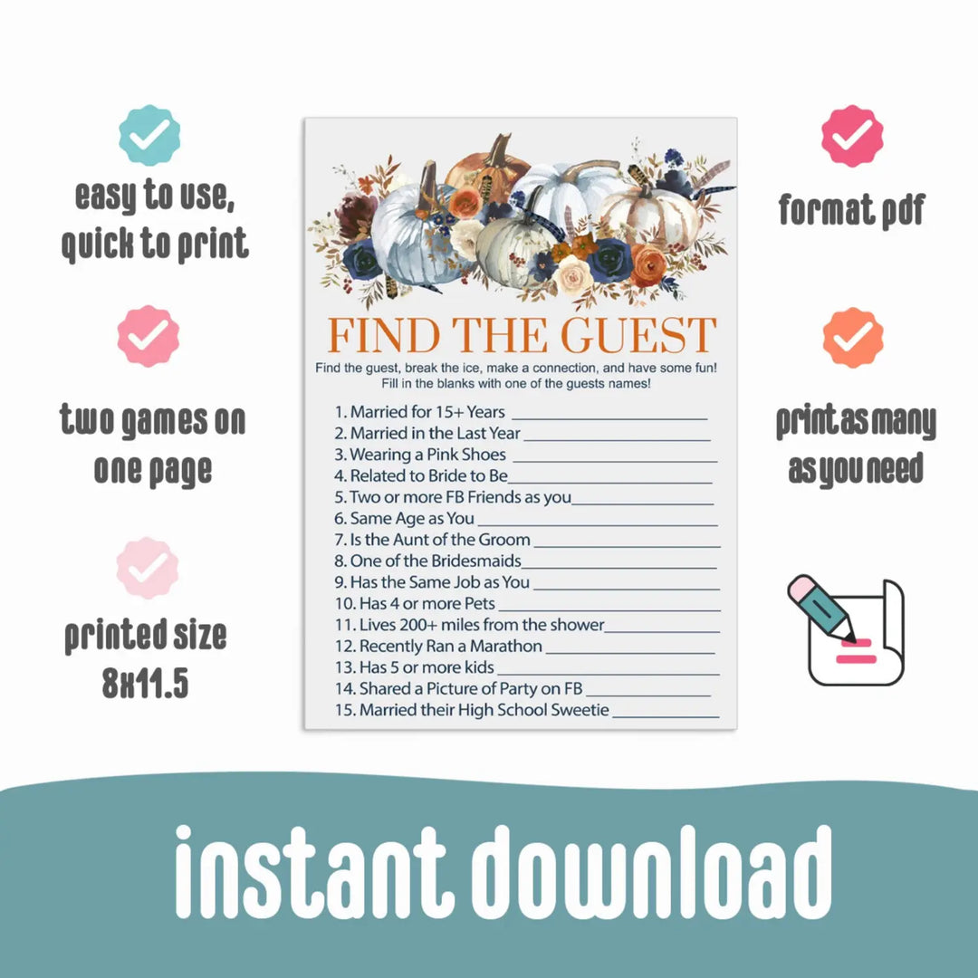 Pumpkin find the guest wedding reception game pdf printable download autumn - party games