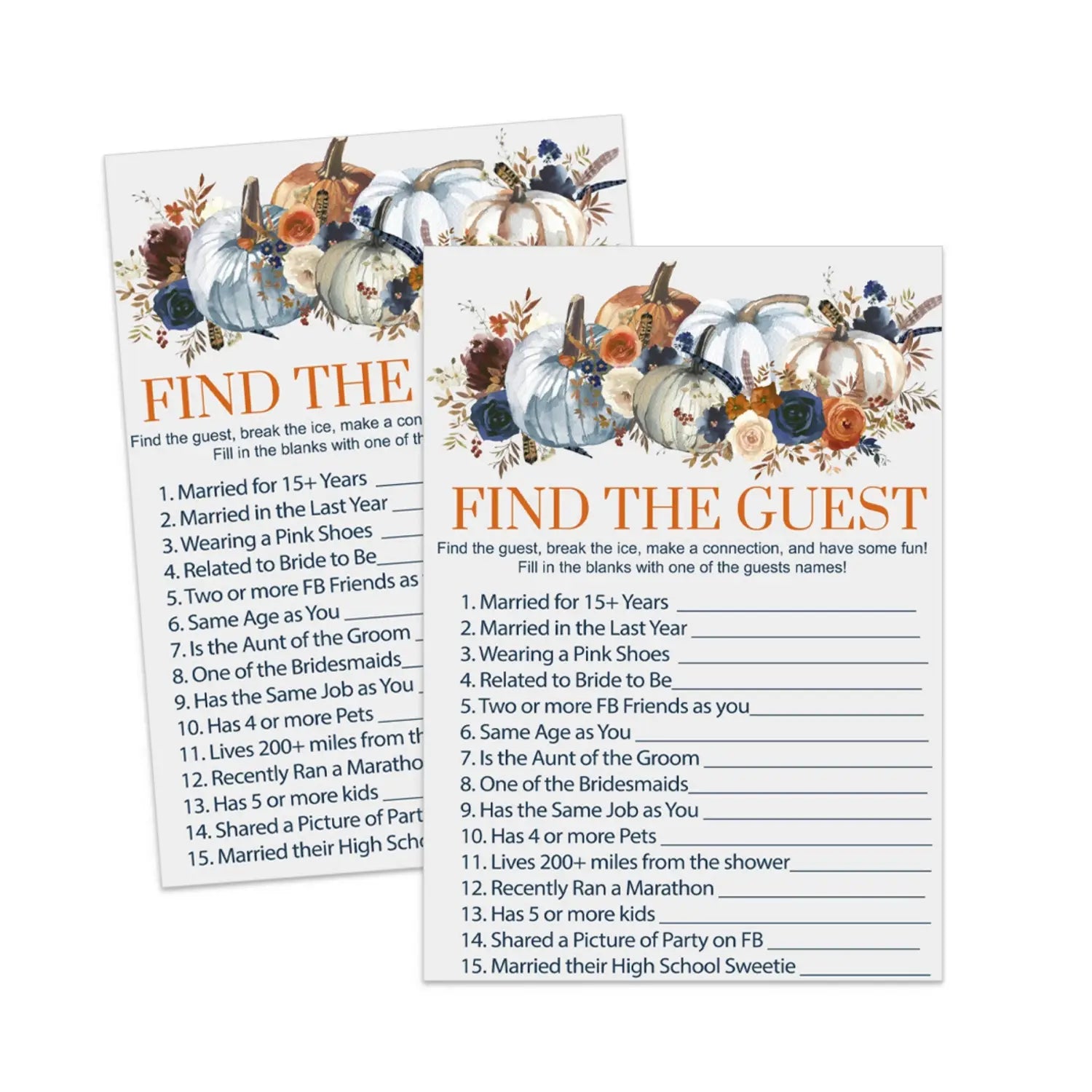 Pumpkin find the guest wedding reception game pdf printable download autumn - party games