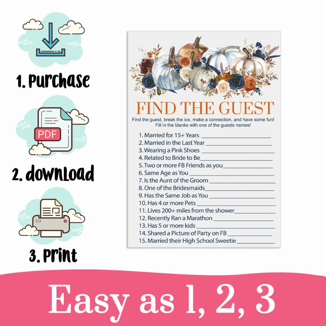 Pumpkin find the guest wedding reception game pdf printable download autumn - party games