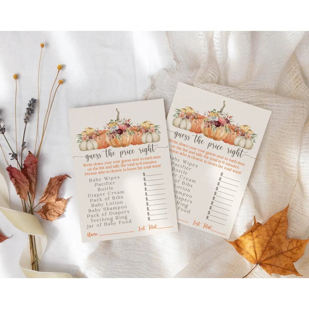 Pumpkin guess the price game gender-neutral 5x7 cards 25-pack - party games