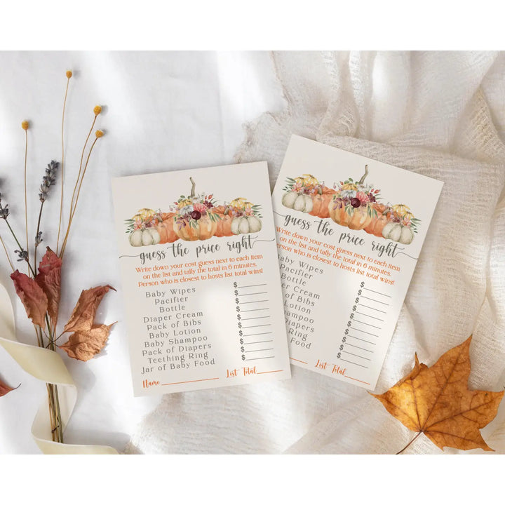 Pumpkin guess the price game gender-neutral 5x7 cards 25-pack - party games