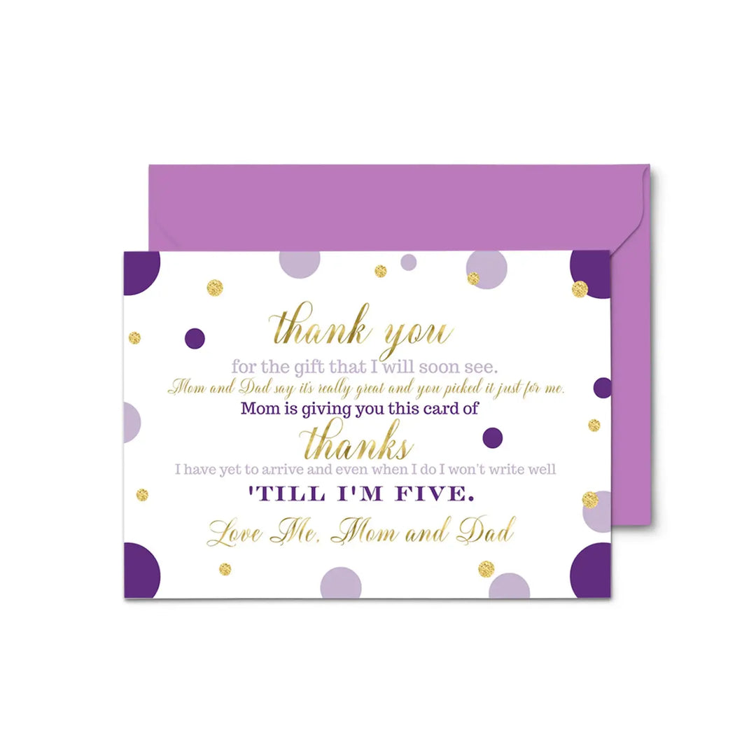 Purple and gold girls baby shower thank you cards - 15 pack elegant notecards 4x6 - office product