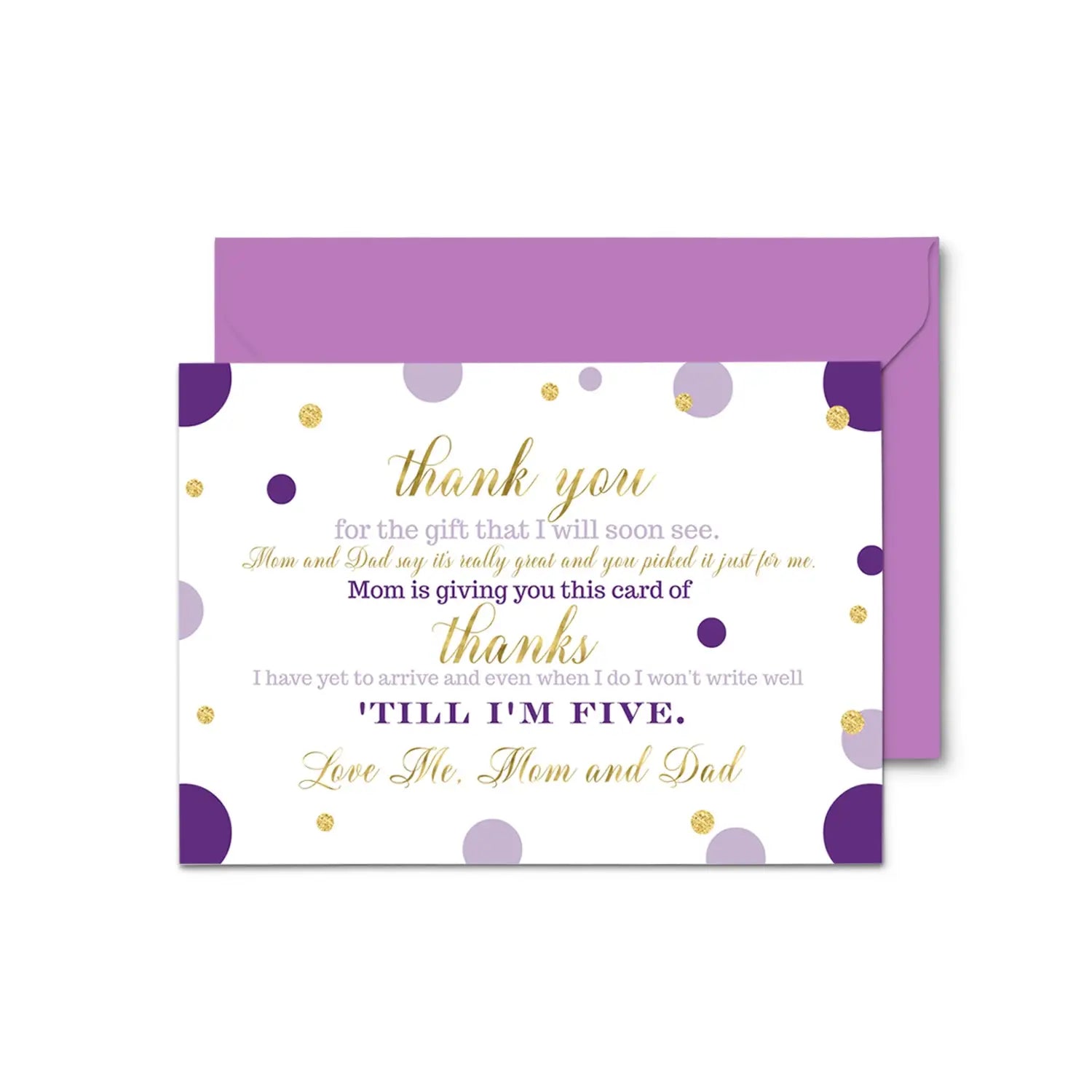 Purple and gold girls baby shower thank you cards - 15 pack elegant notecards 4x6 - office product