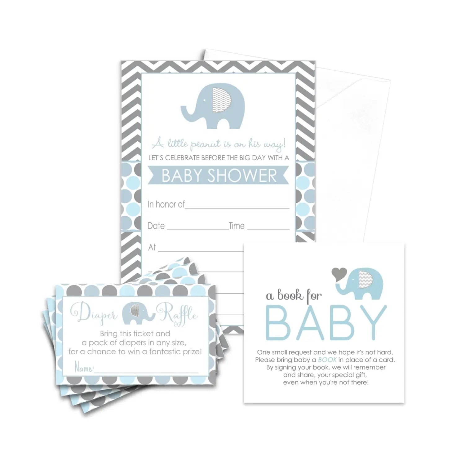 Royal blue elephant baby shower invitation pack (25 count) - invitations