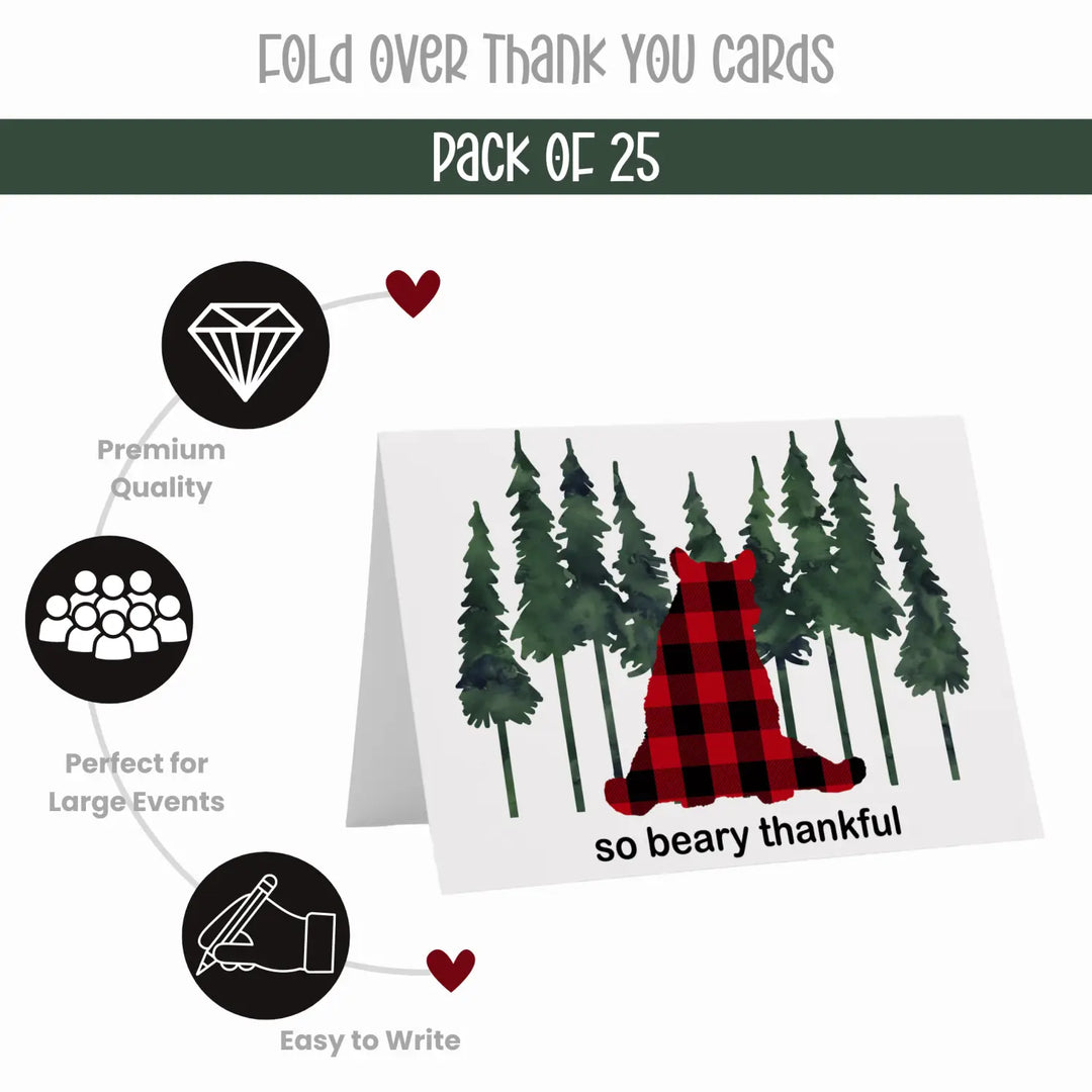 Rustic bear thank you cards for boys - red envelopes included 25-pack 4x6 folded notecards - office product