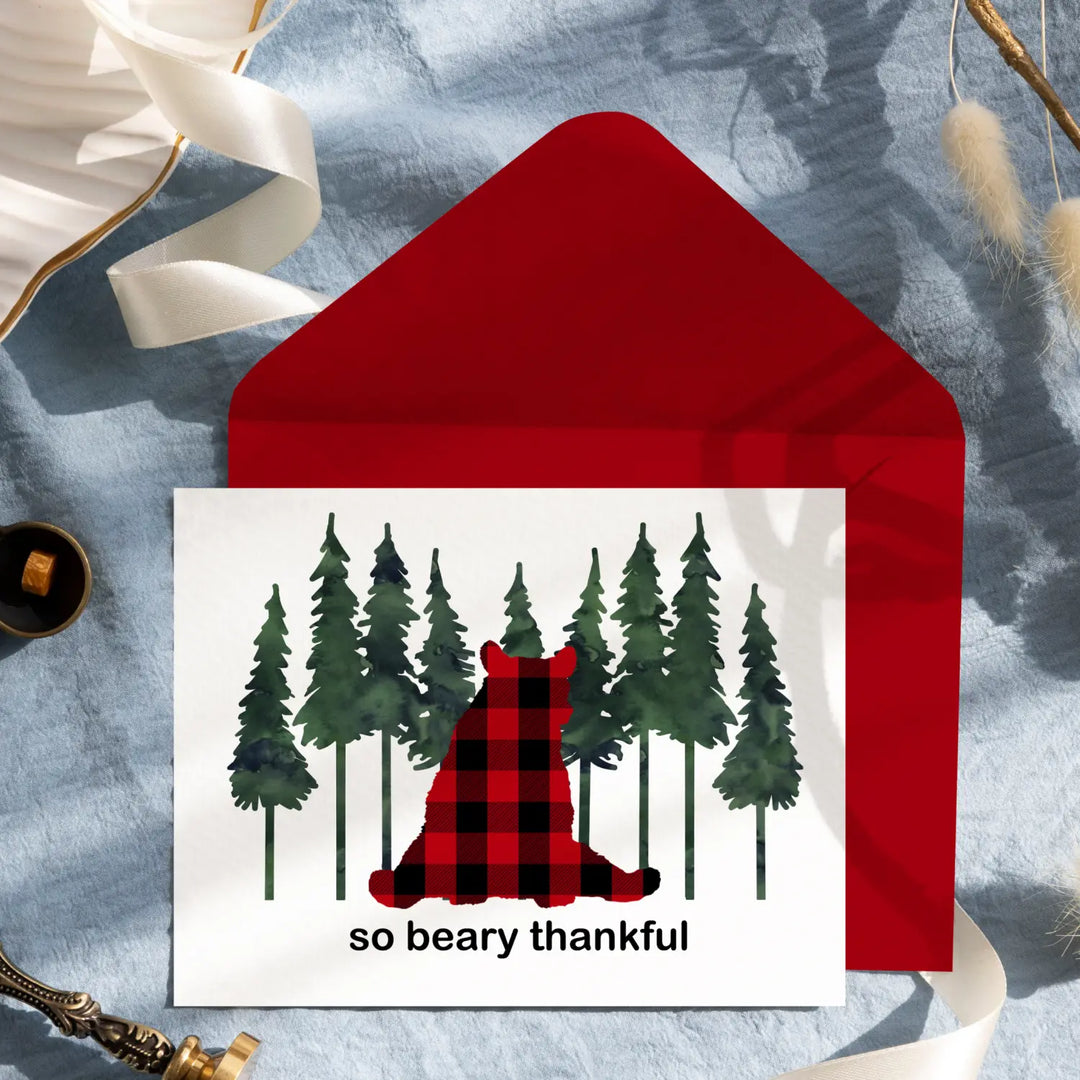 Rustic bear thank you cards for boys - red envelopes included 25-pack 4x6 folded notecards - office product