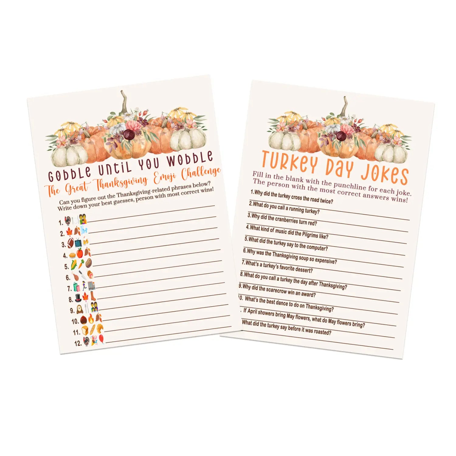 Rustic pumpkin thanksgiving party game bundle 25 pack - games