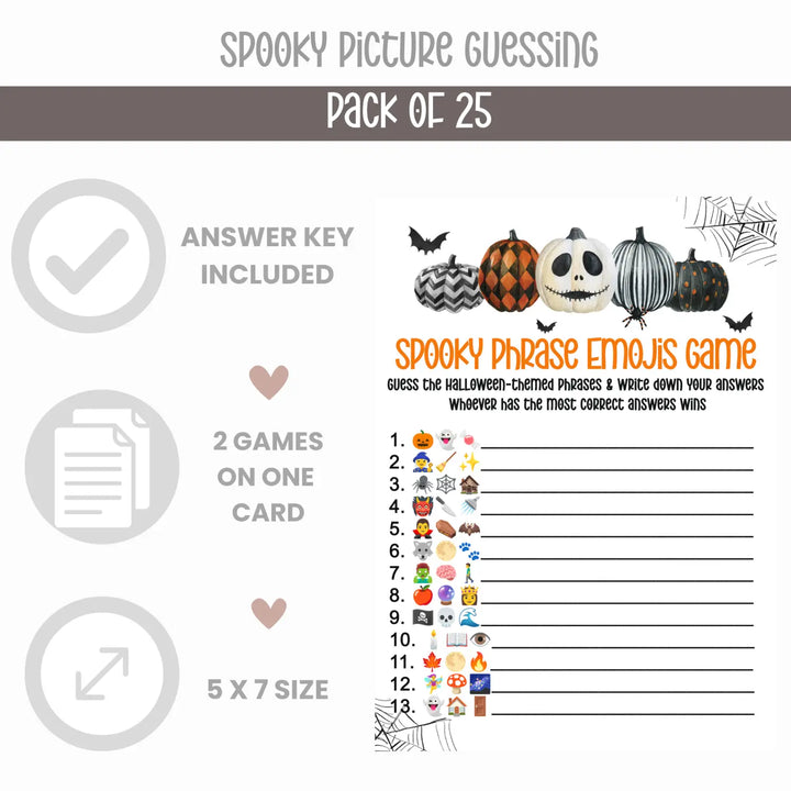 Spooktacular halloween party game bundle - 2-in-1 pictograms & movie trivia 25 pack - games