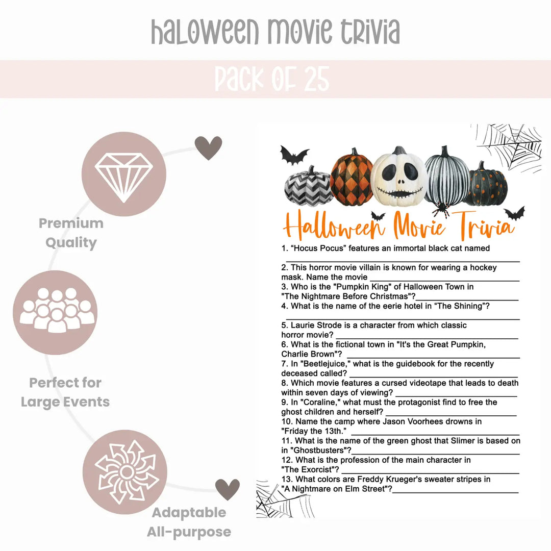 Spooktacular halloween party game bundle - 2-in-1 pictograms & movie trivia 25 pack - games