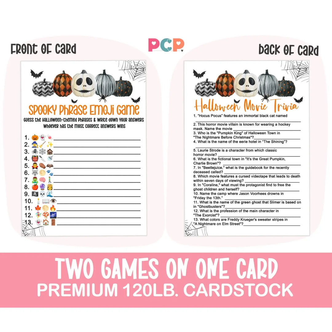 Spooktacular halloween party game bundle - 2-in-1 pictograms & movie trivia 25 pack - games