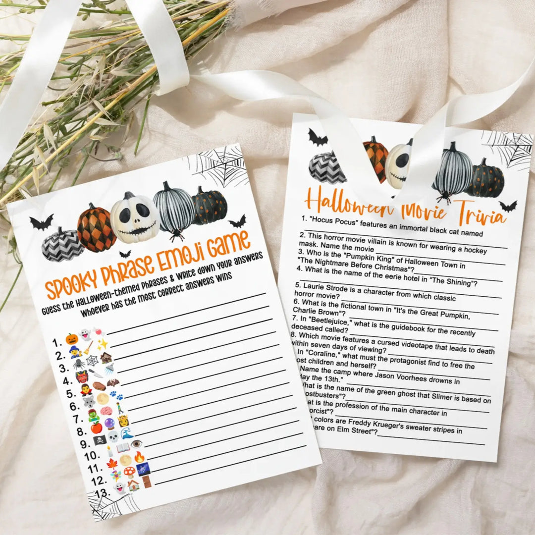 Spooktacular halloween party game bundle - 2-in-1 pictograms & movie trivia 25 pack - games