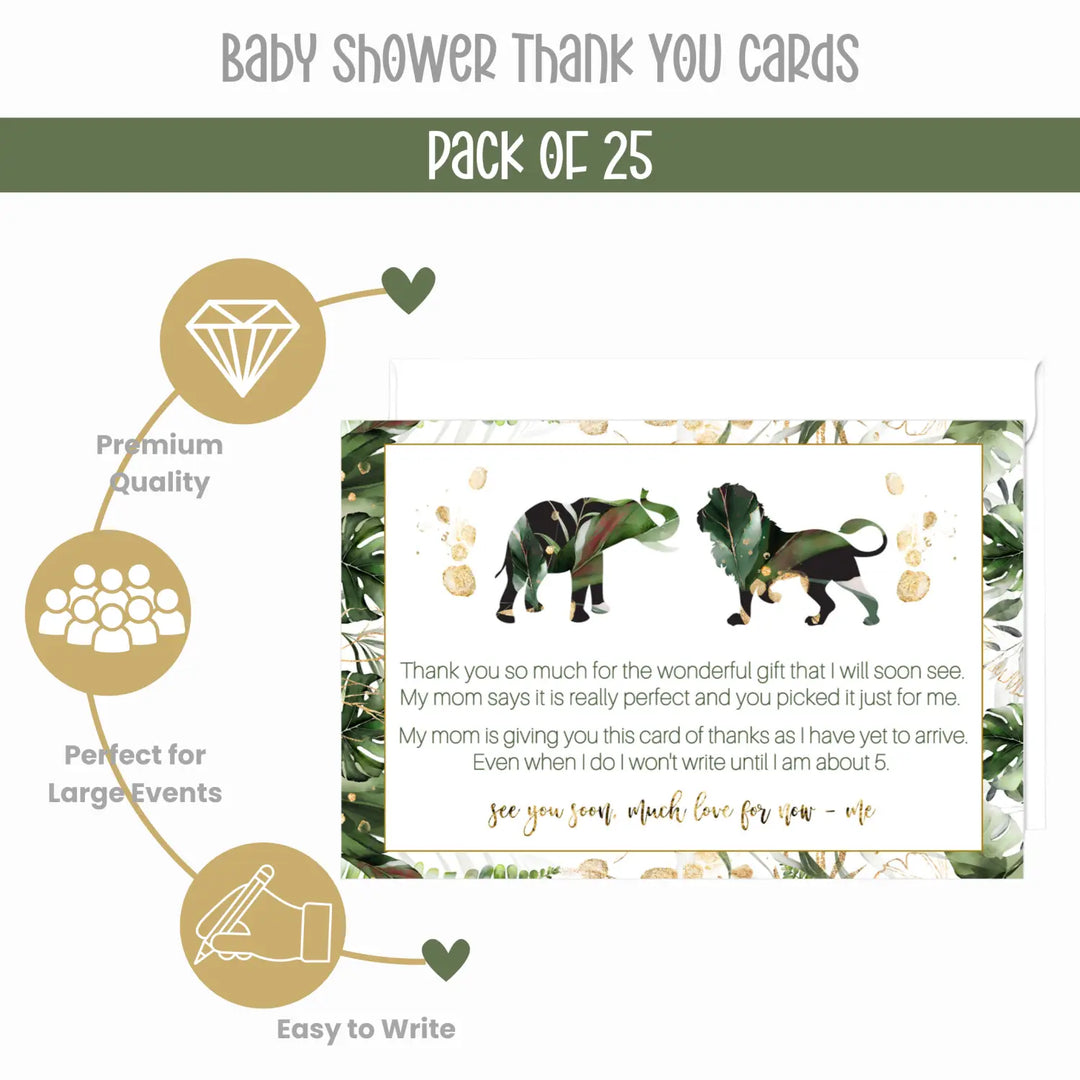Tropical baby shower thank you cards β jungle greenery notecards (pack of 25) - office product