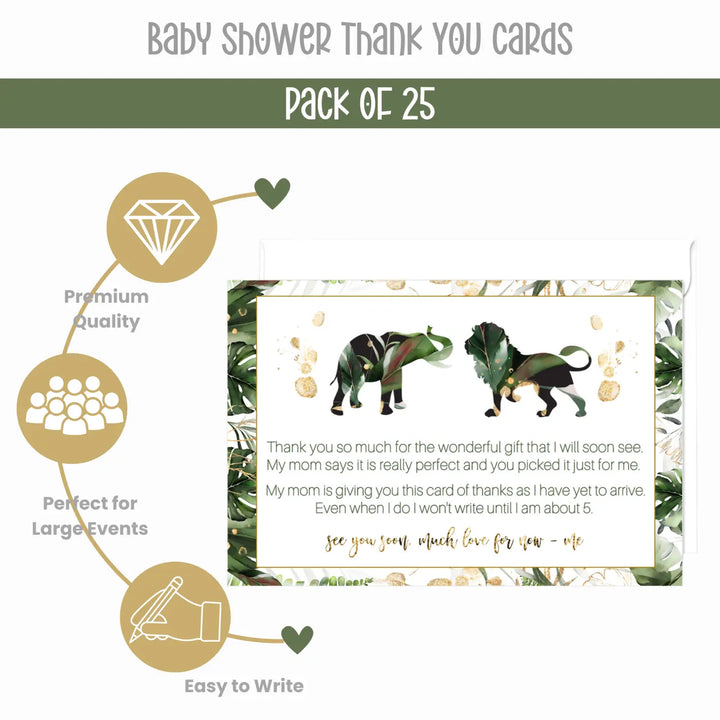 Tropical baby shower thank you cards β jungle greenery notecards (pack of 25) - office product