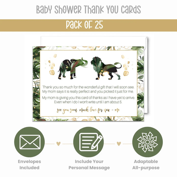 Tropical baby shower thank you cards β jungle greenery notecards (pack of 25) - office product