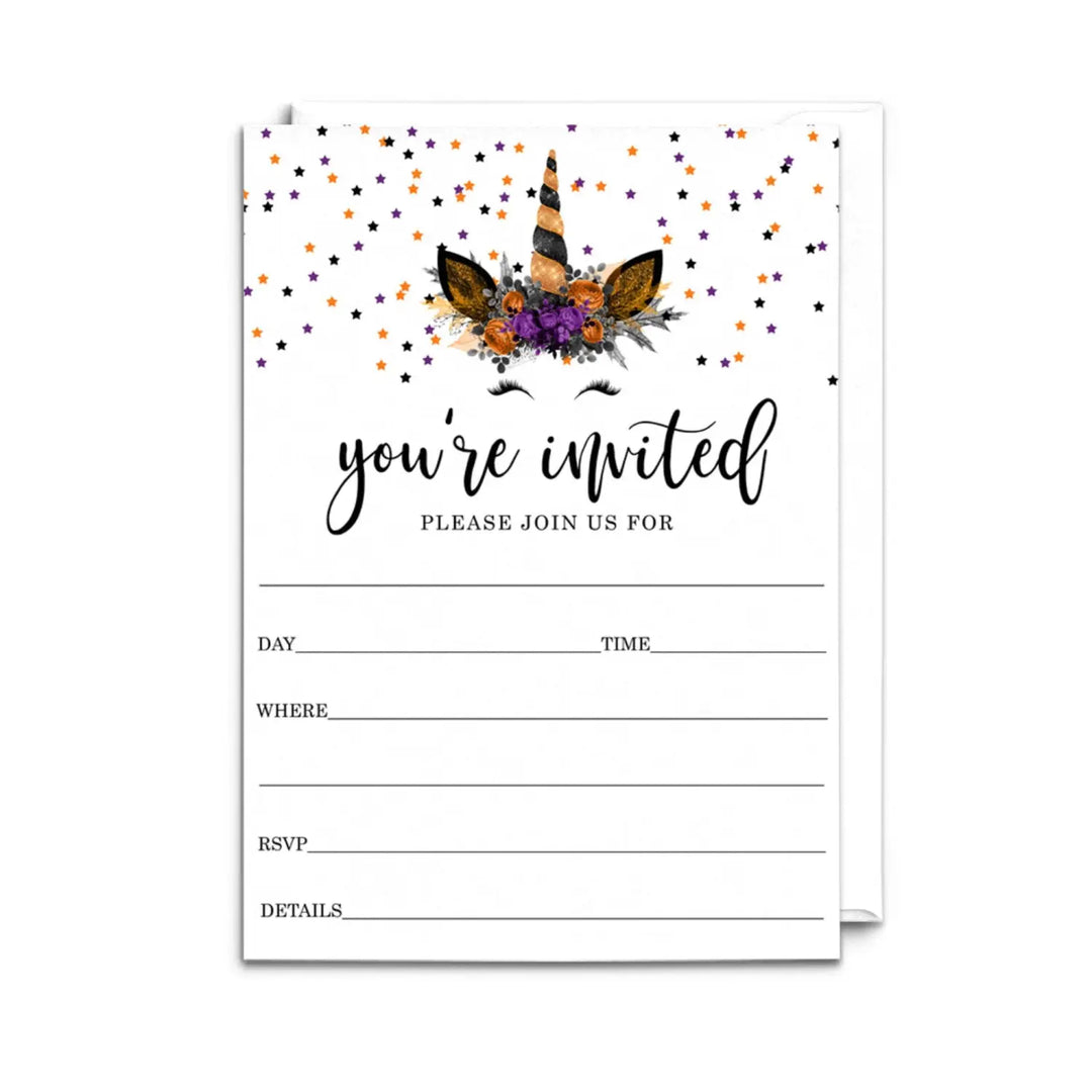 Unicorn halloween invitations with envelopes for girls baby shower birthday customize party details 25 pack 5x7 set