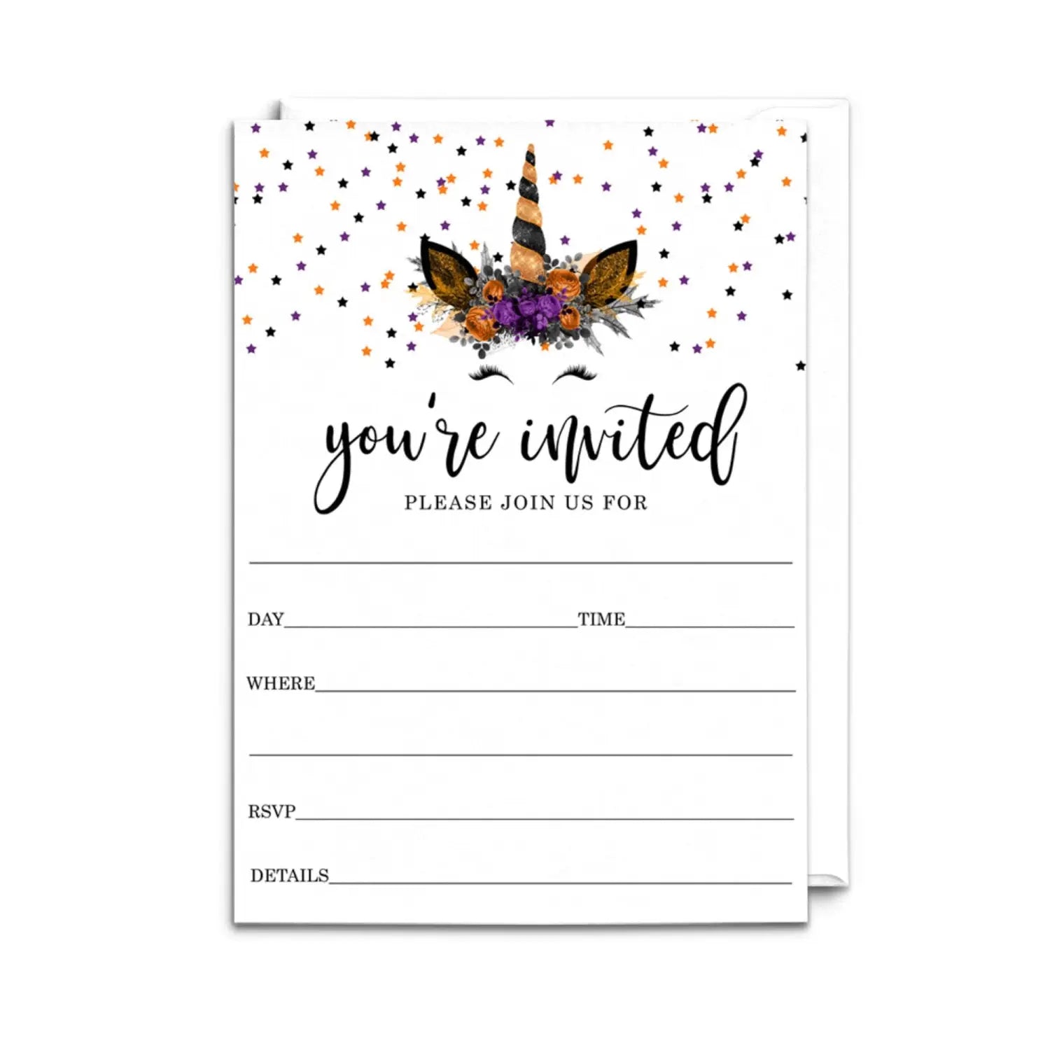 Unicorn halloween invitations with envelopes for girls baby shower birthday customize party details 25 pack 5x7 set