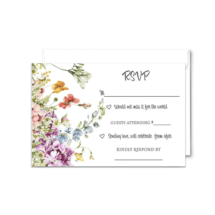 Wildflower rustic floral rsvp cards - wedding response set 3.5x5 envelopes included 25 pack - invitations