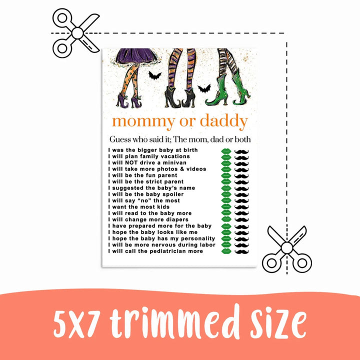 Witchy fun mommy or daddy baby shower game halloween gender reveal printable pdf - party games