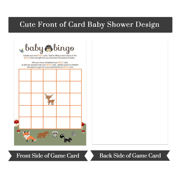 Woodland forest baby shower bingo game - rustic gender neutral design - party games