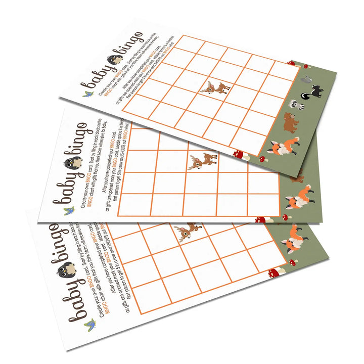 Woodland forest baby shower bingo game - rustic gender neutral design - party games