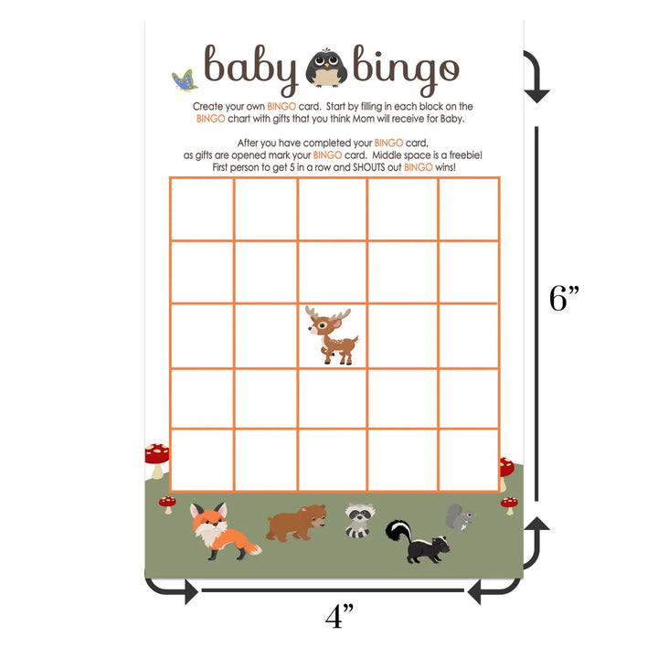 Woodland forest baby shower bingo game - rustic gender neutral design - party games
