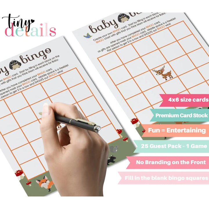 Woodland forest baby shower bingo game - rustic gender neutral design - party games
