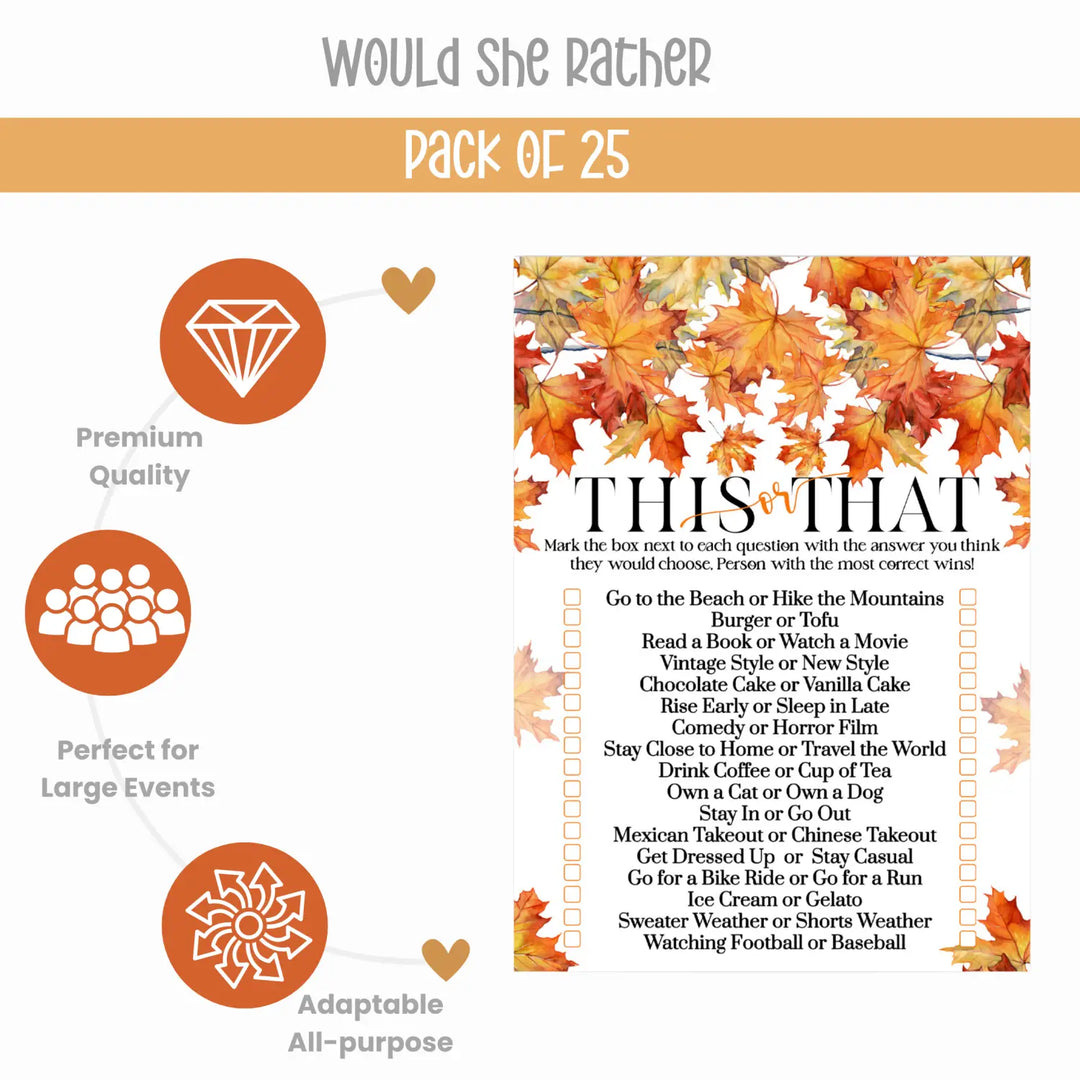 Would she rather fall bridal shower game - halloween birthday or wedding fun 25 cards for the bride’s best moments