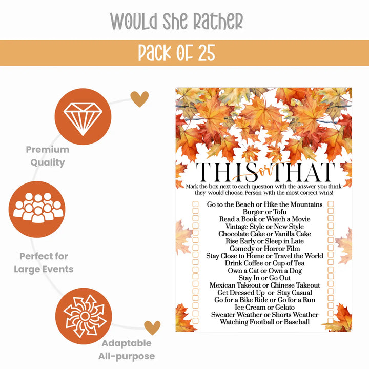 Would she rather fall bridal shower game - halloween birthday or wedding fun 25 cards for the bride’s best moments