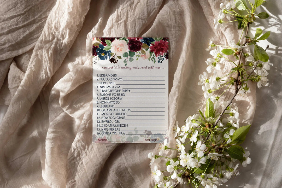 Bold indigo floral bridal shower party supplies