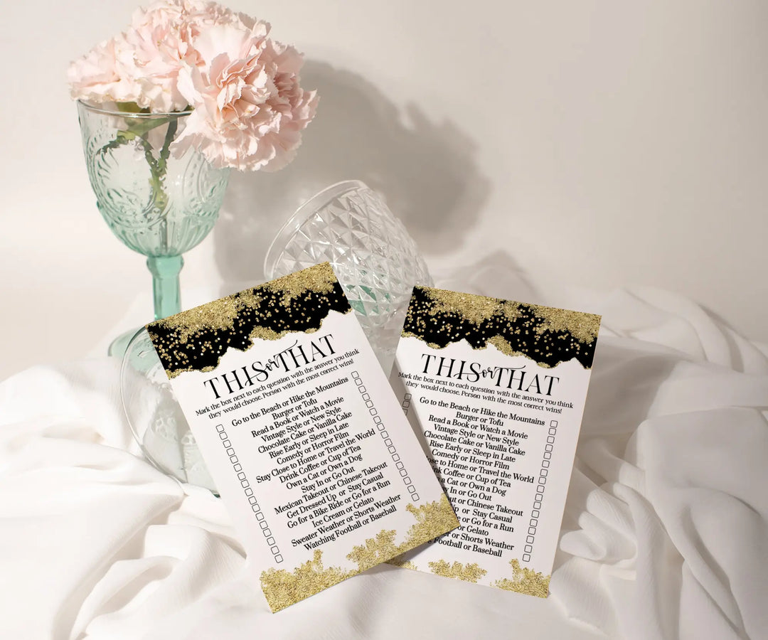 Modern black and gold wedding theme elegant invitations & décor