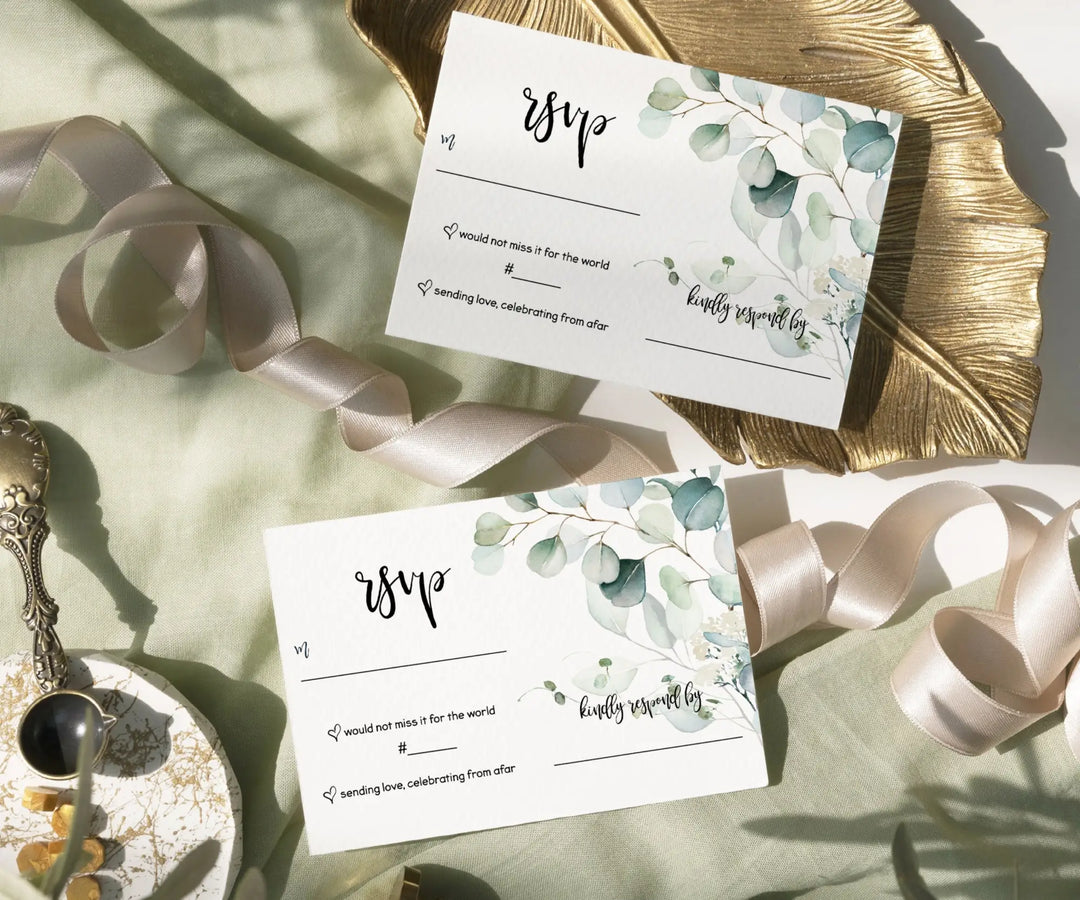 Sage and Gold Wedding Invitations Thank You Cards & Games