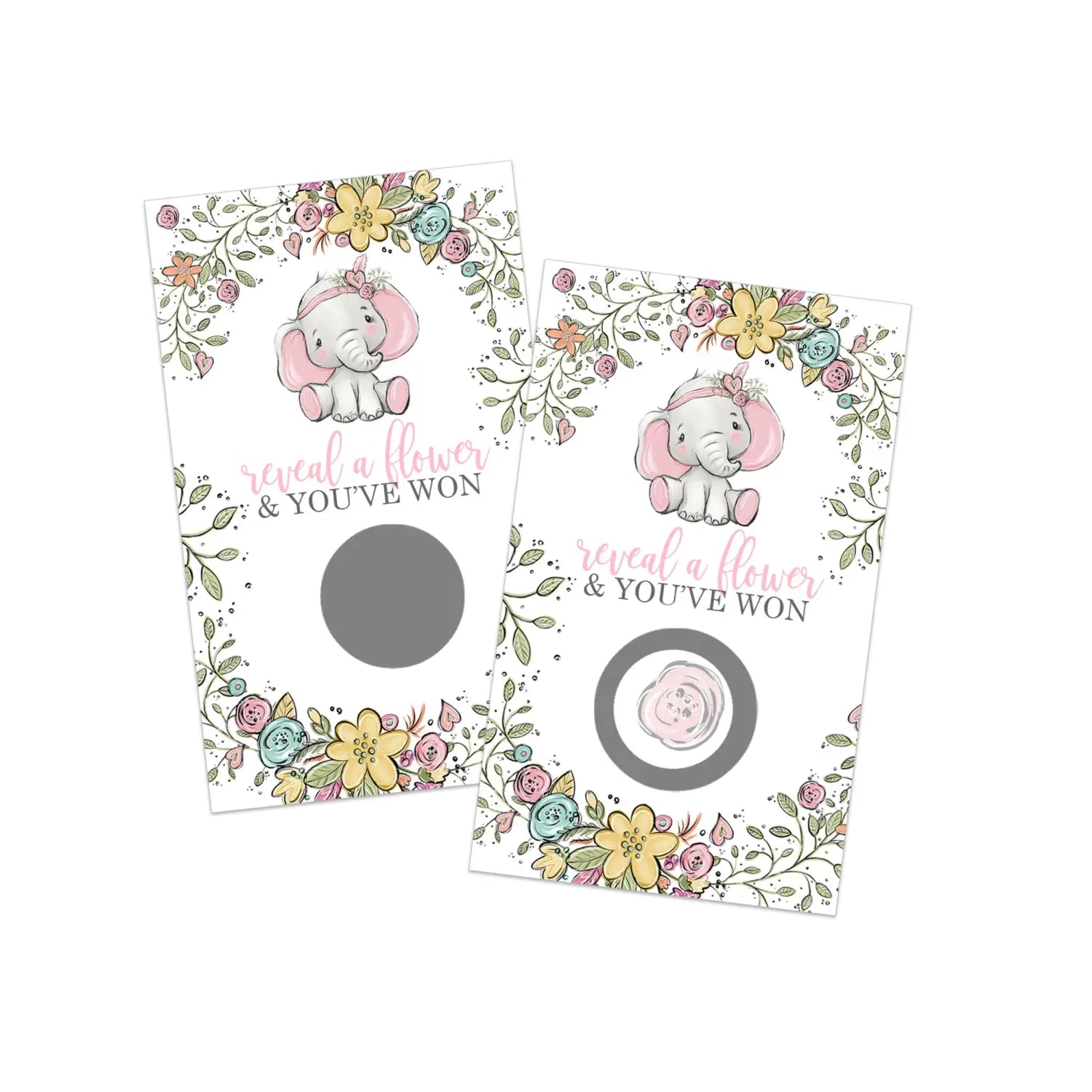Elephant baby shower games for girls - 30 cards - fun scratch off game guest activities reveal to win prizes cute pink