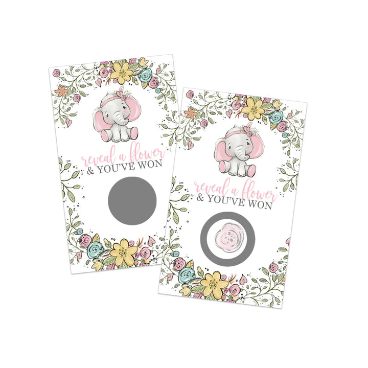 Elephant baby shower games for girls - 30 cards - fun scratch off game guest activities reveal to win prizes cute pink
