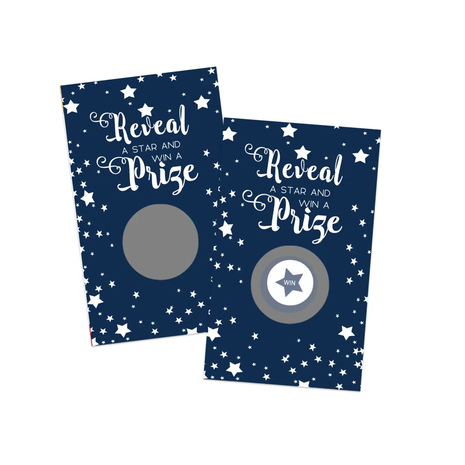 Blue twinkle star bridal shower games pack 28 scratch-off raffle cards for wedding & engagement parties - party